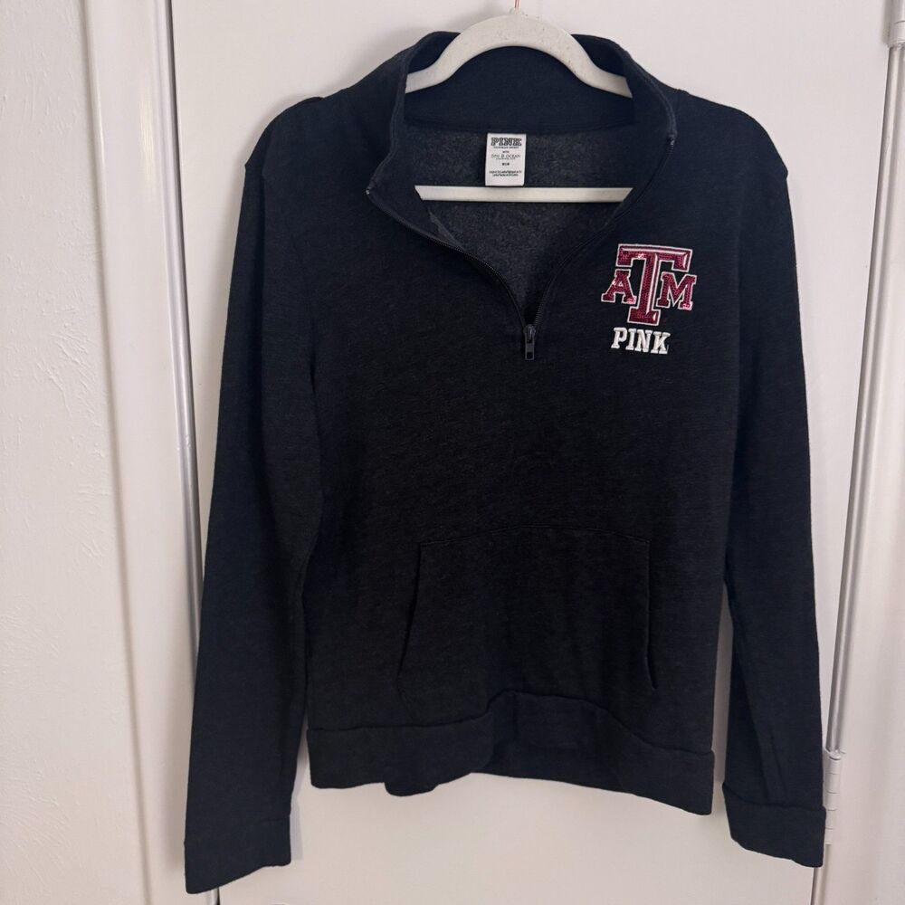Womens Texas A&M Black 1/4 Zip Pullover Sweatshirt Victoria Secret PINK Size M